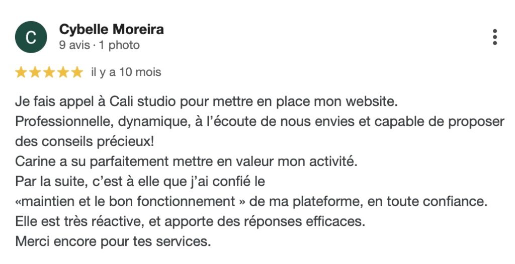 avis google pour la conception du site internet de yoga